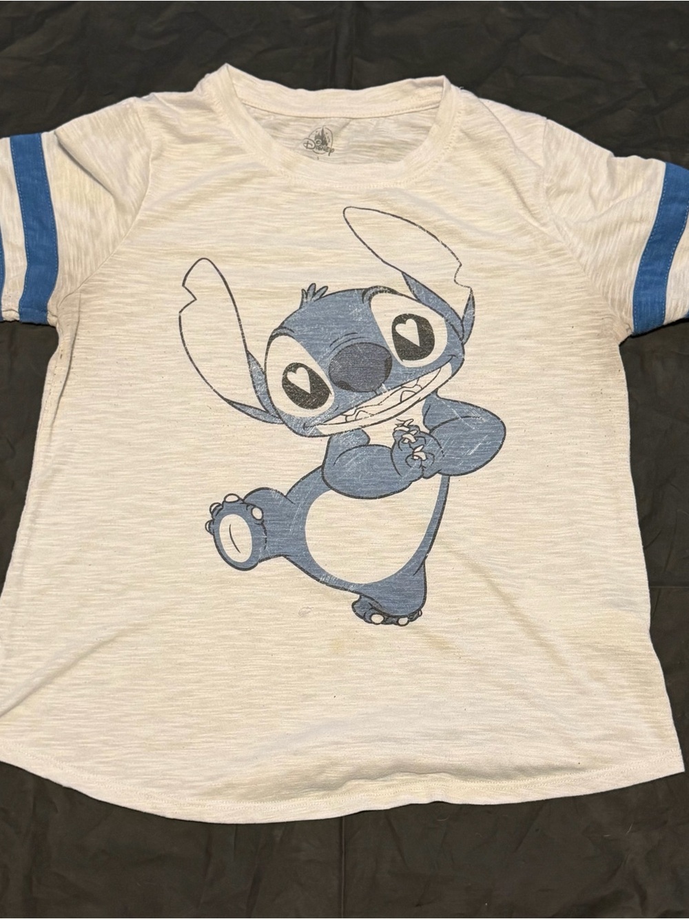 Disney Stitch Graphic Tee | Youth Small | Blue Stripe Sleeves